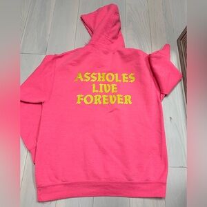 Pink and Yellow Hoodie A**holes Live Forever Medium